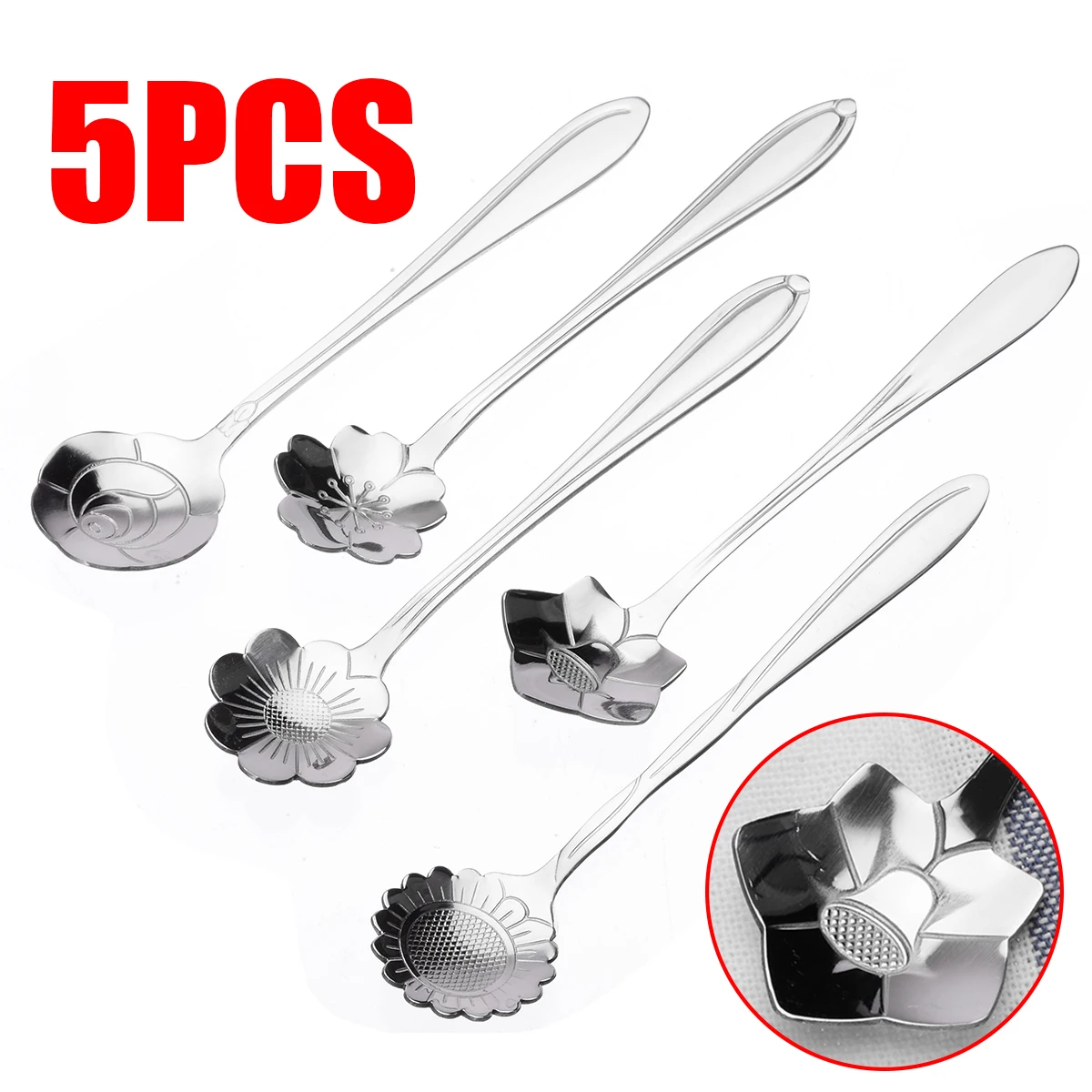 

5pcs Flower Spoon Stainless Steel Coffee Tea Mixing Spoon Mini Flower Ice Cream Teaspoons For Cafe Party Drinking Supplies
