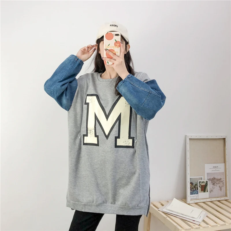 Джинсовая Толстовка для кормящих мам Повседневный свитер с надписью M грудного