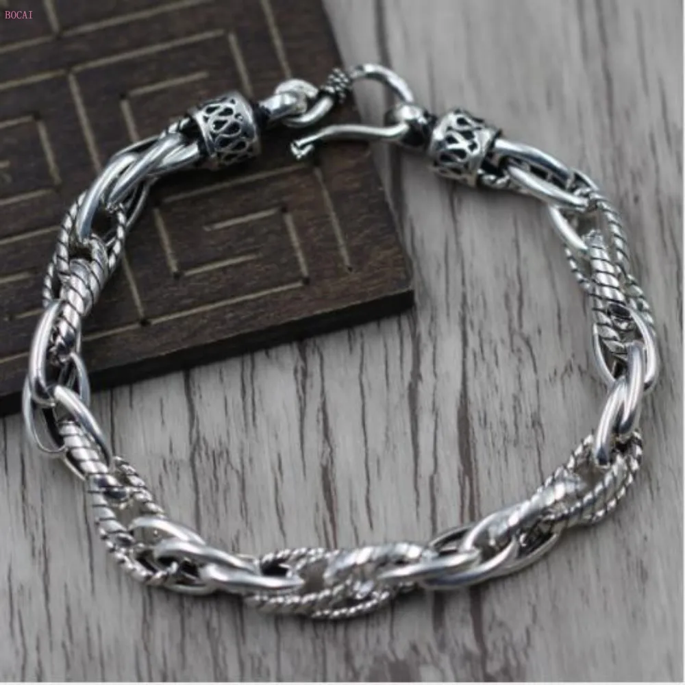 

BOCAI S925 Sterling Silver Bracelets 2022 New Fashion Personality Woven-chain Hand String Pure Argentum Jewelry for Men Women