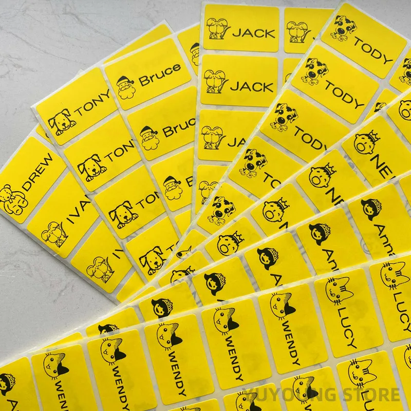 

60pcs 30x20mm yellow colorful Personalized Name Tag Stickers Office kids School Stationery Personal Craft Waterproof label paper