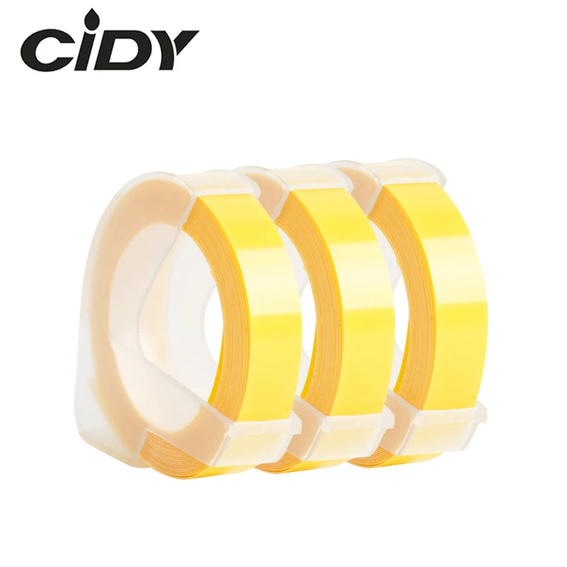 CIDY 3 рулона 9 мм * м Dymo 3D пластиковая светло-желтая цветная лента с тиснением для