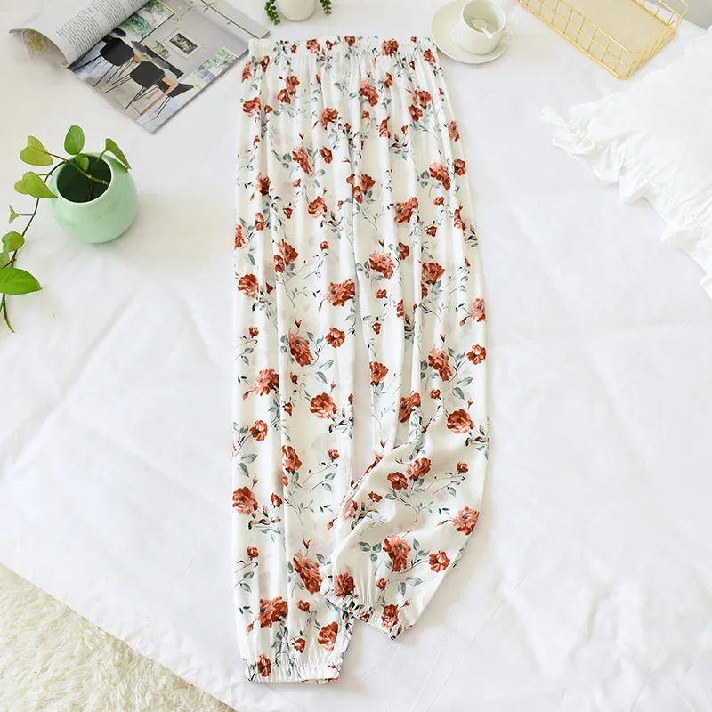 

Summer Cotton Women Long Trousers Loose Style Large Size Multi-color Printed Cotton Trousers Home Wear Sleep Pants for Female