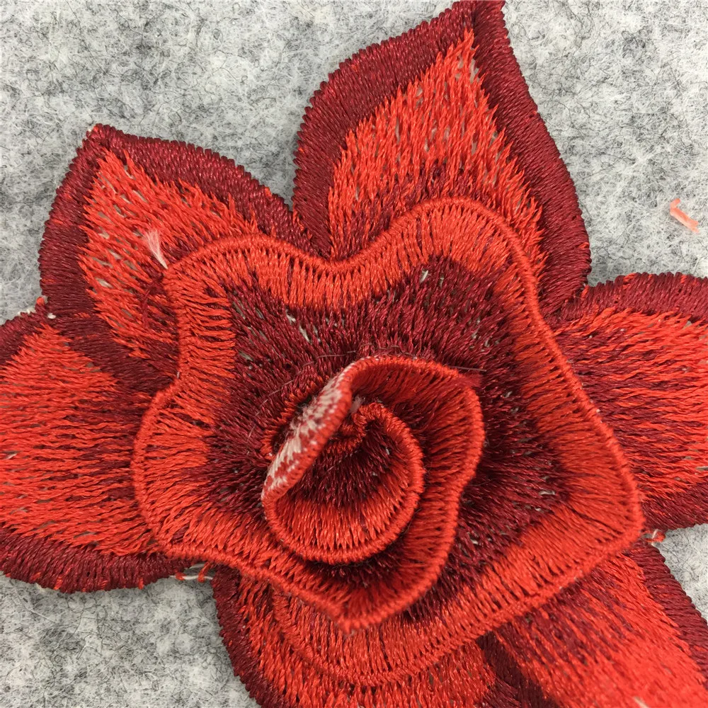 Красивый воротник с красным цветком вышитая кружевная ткань аппликацией шейный