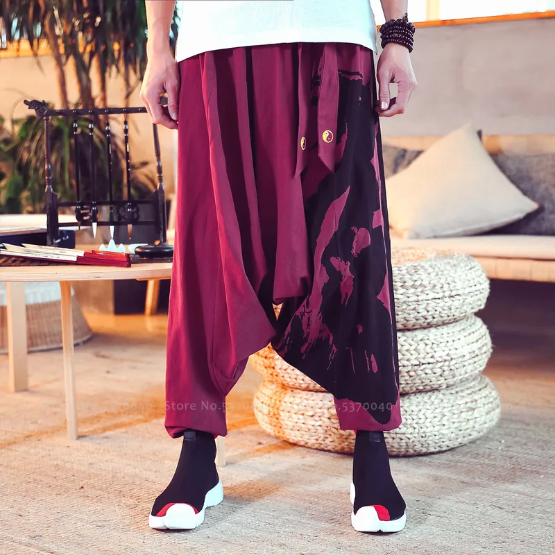 Брюки-шаровары Ukiyo-e Crane Samurai Haori свободные штаны в японском стиле Харадзюку с