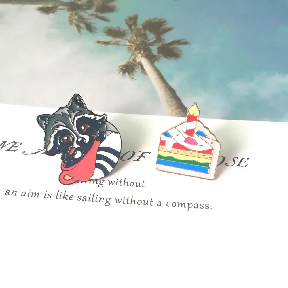 New black cute little brown bear brooch rainbow delicious cake badge children cartoon animal jewelry denim clothes p | Украшения и