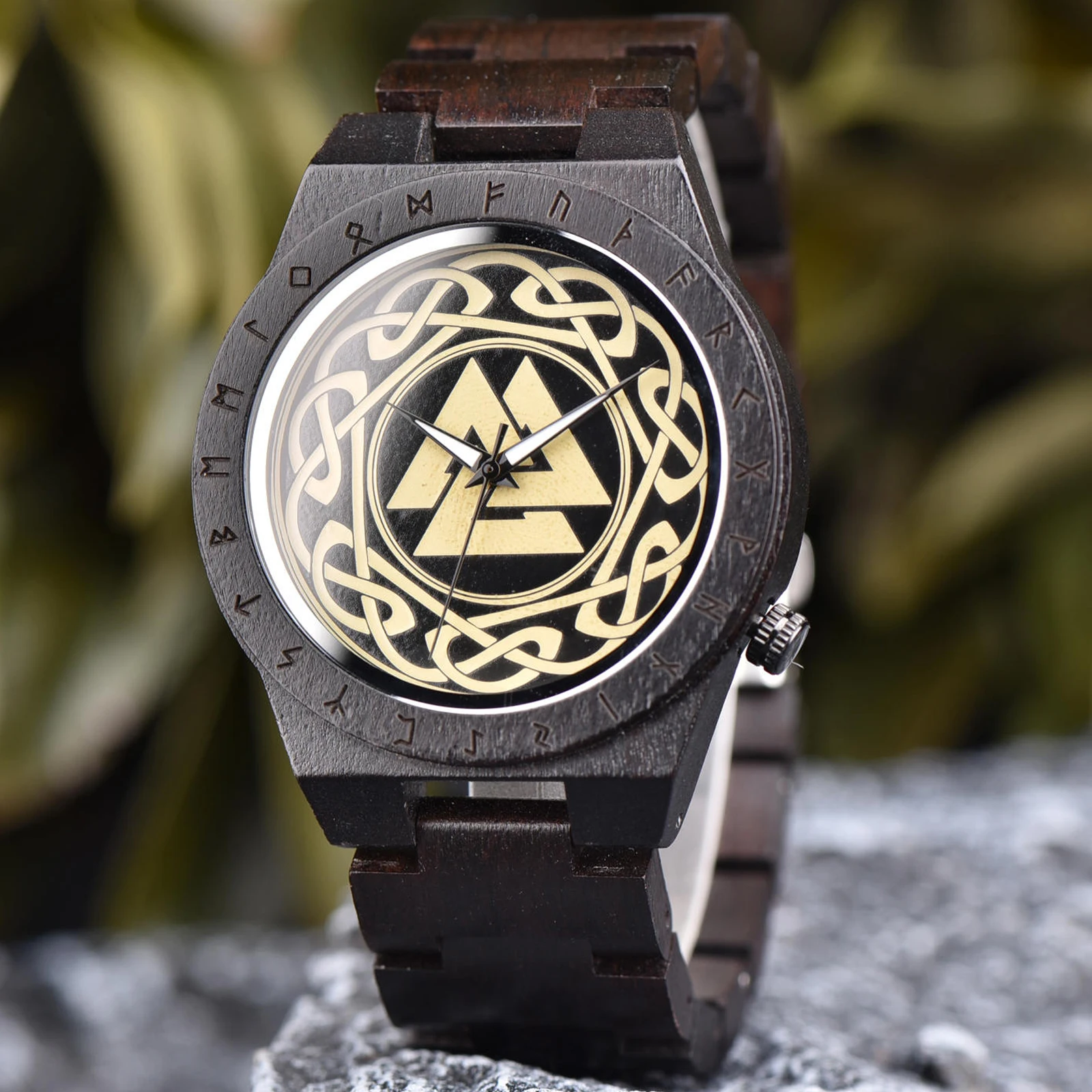 

BOBO BIRD Men Watches Viking Warriors Collection Valknut Handmade Engraved Wooden Watch Custom Logo Dropshippping Wholesale