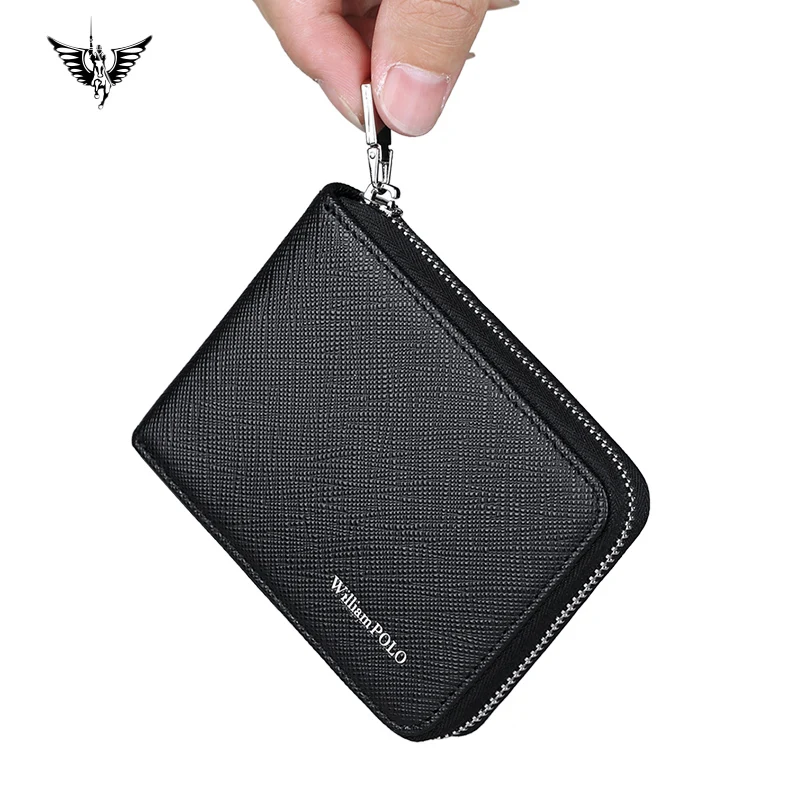 Мужской кошелек на молнии с держателем для карт ремешке из натуральной кожи