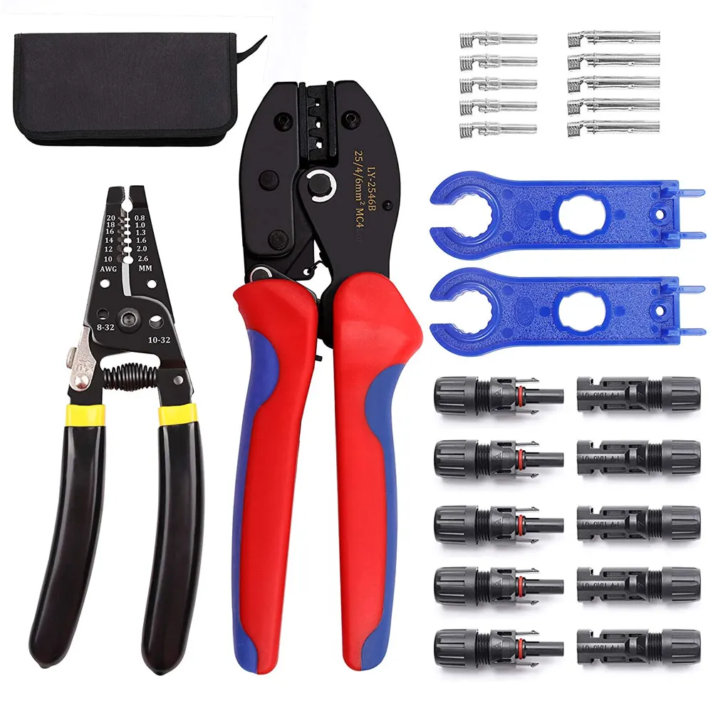 

Solar Crimping Tool Kit 2.5-6.0mm/AWG26-10 Solar Panel PV Cable 12PCS Stripper Solar Panel Cable Connectors MC4/M3 Wrench