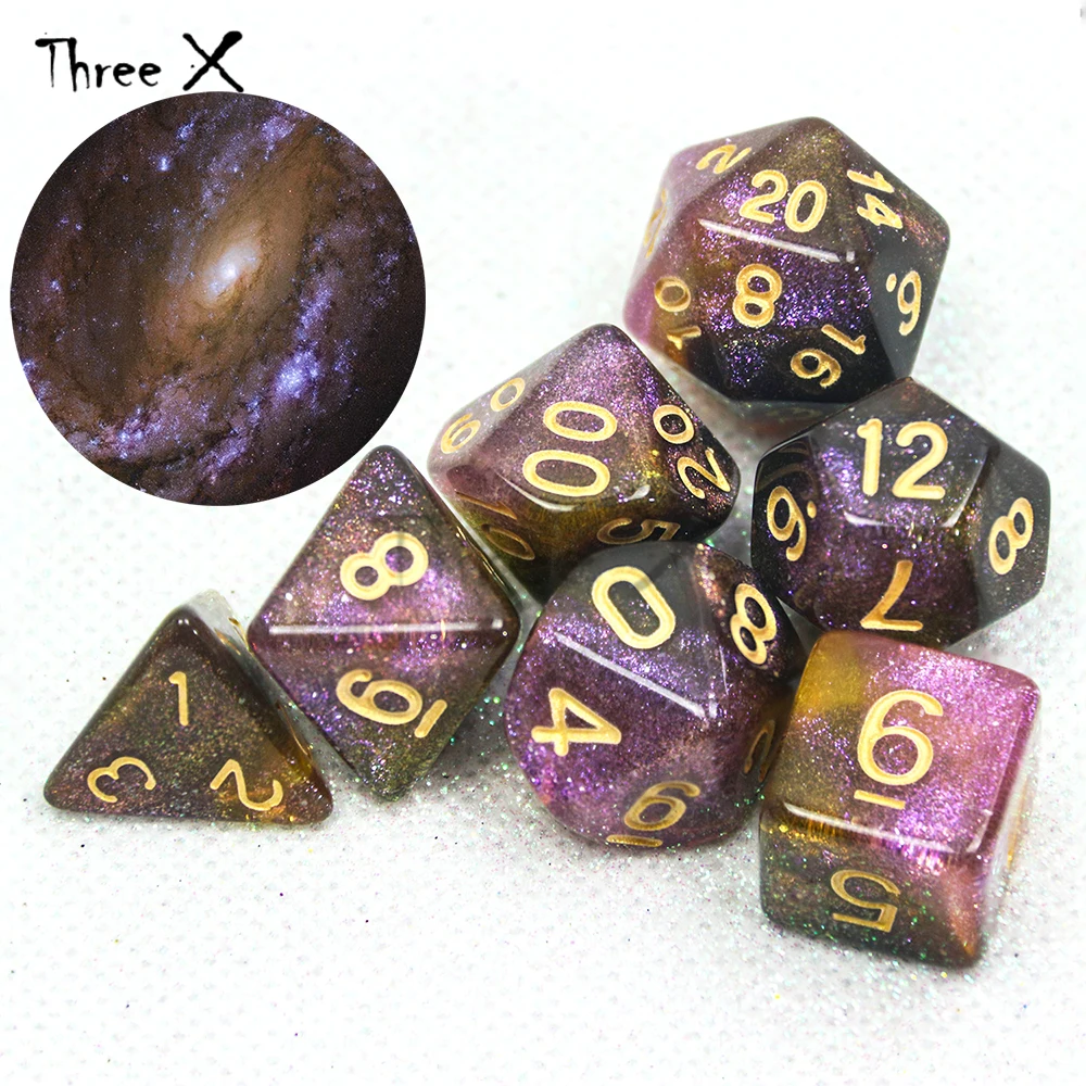 DND РПГ 7 шт D4 D20 галактика кости Сияющие игры аксессуары хобби Рождественский