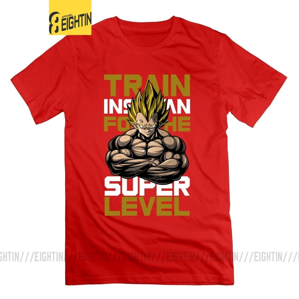 Футболка Train Insane for the Super Level Dragon Ball Z, футболка для поднятия веса, футболка с круглым вырезом, Мужская футболка для тяжелой атлетики, новинка, футболки - Цвет: Красный