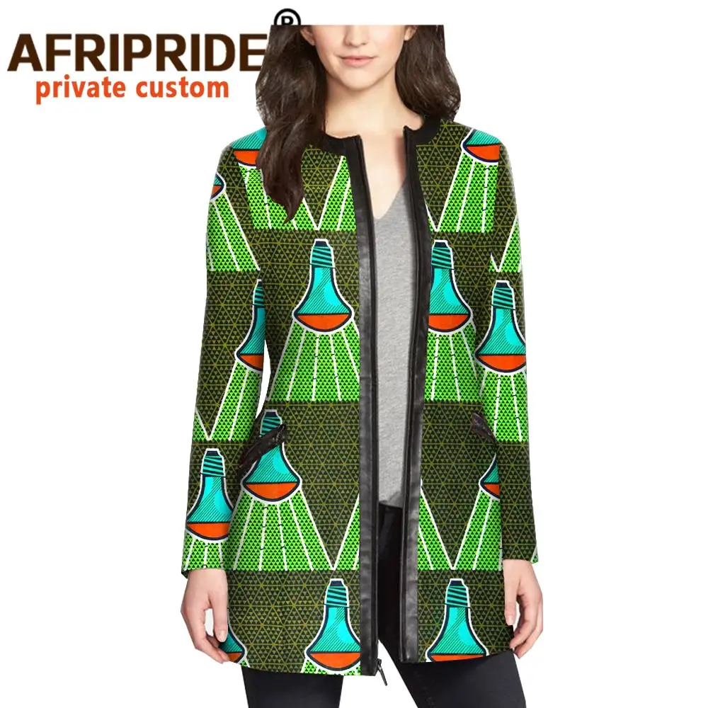 2021 women`s coat african print jacket dashiki clothes formal outfit leather+cotton fabric full zipper AFRIPRIDE A1924010