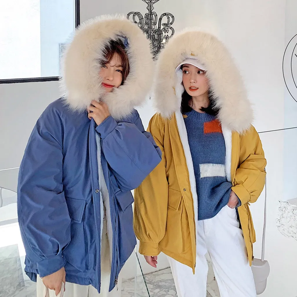 Женское зимнее пальто 2019 с капюшоном плюс размер меховым воротником теплая