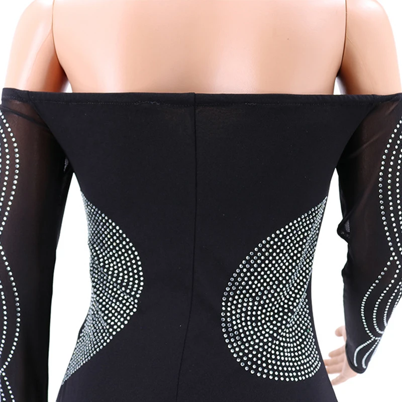 

Woman Dress Fashion Long Sleeve Sexy Split Lace Bodycon Diamonds Maxi Dress Elegant Evening Party Ladies Long Dresses Robe Femme