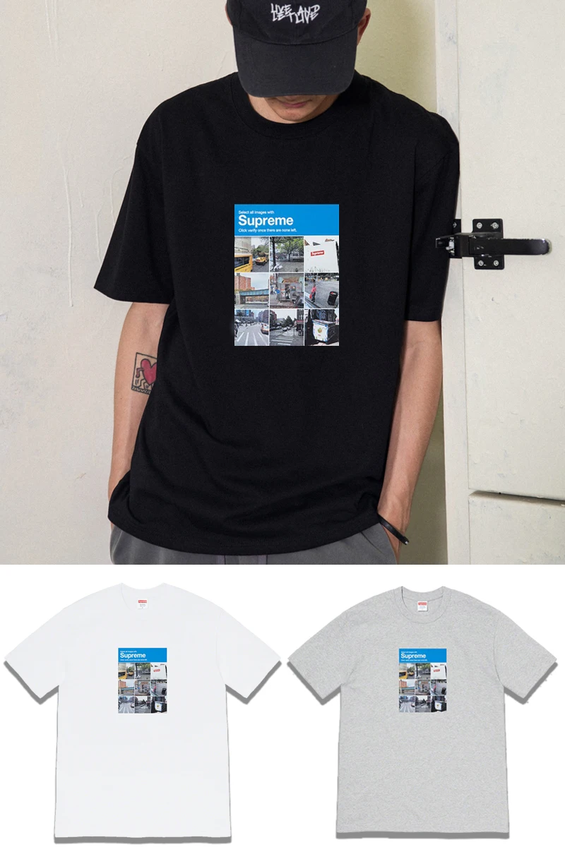 

Supreme 20FW Verify Tee Street View Verification Photo Printing Loose Cotton Short-sleeved T-shirt for Men and Women