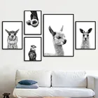 Черно-белая Картина на холсте кенгуру, альпака, Выдра яка, Ленивец, настенные художественные плакаты, картины, современные скандинавские картины для детской комнаты, домашний декор