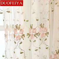 pink sweet elegant embroidery tulle curtains for living room princess lace flower sheer tulle wedding window drapes