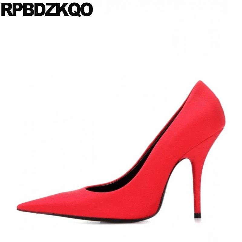 Туфли женские на очень высоком каблуке красные атласные туфли лодочки большой