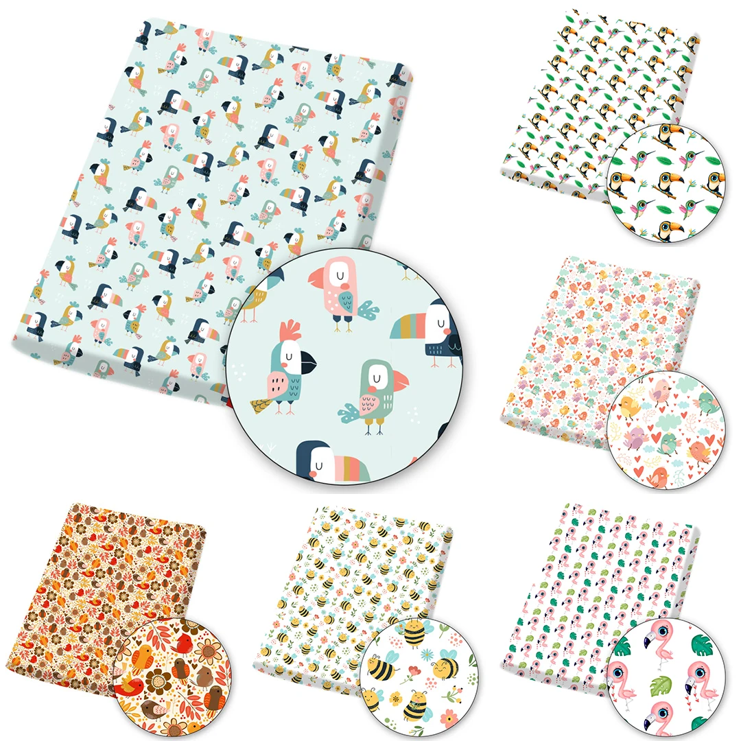 

Polyester Cotton Fabric Cartoon Dogs Birds Printed Cloth Sheet DIY Masks Craft Home Textile Garment Sewing Material 45*145cm 1pc