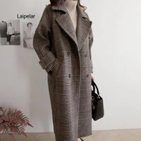 women wool coat plaid loose long double breasted fashion female coats spring autumn outerwear 2021 jackets trench oversize
