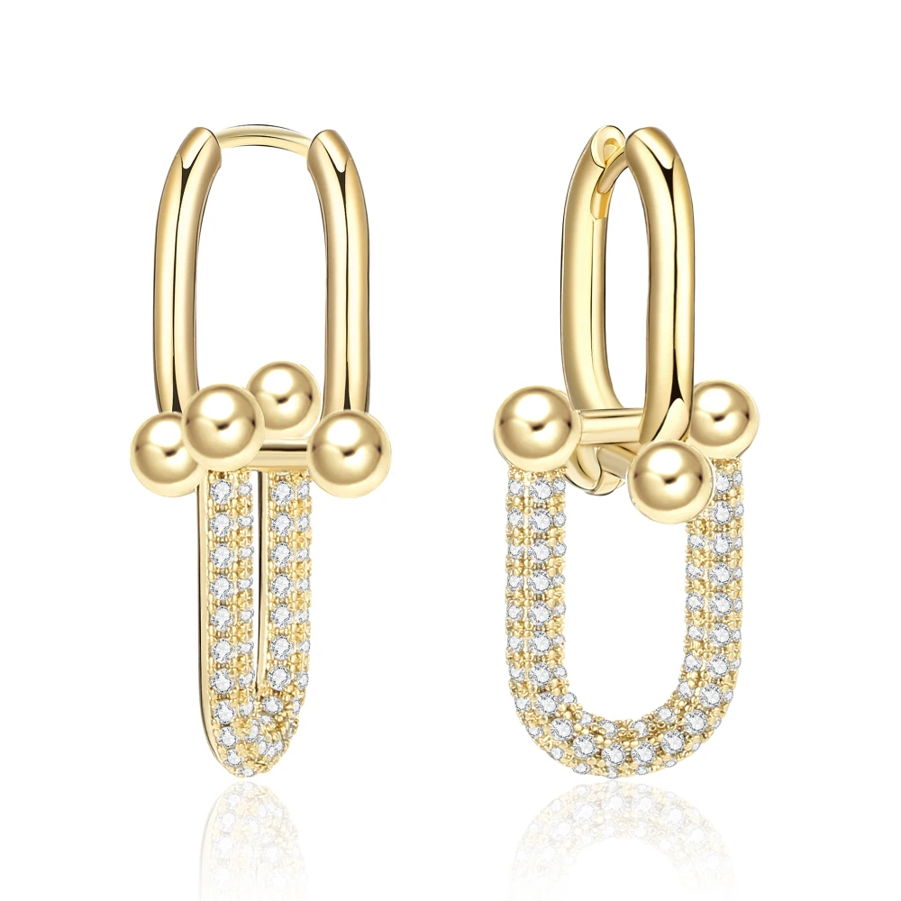 

Gold Silver Plated U-Shape Earrings for Women Luxury Creative Zircon Drop Earrings Fine Quality Jewelry Prevent Allergy