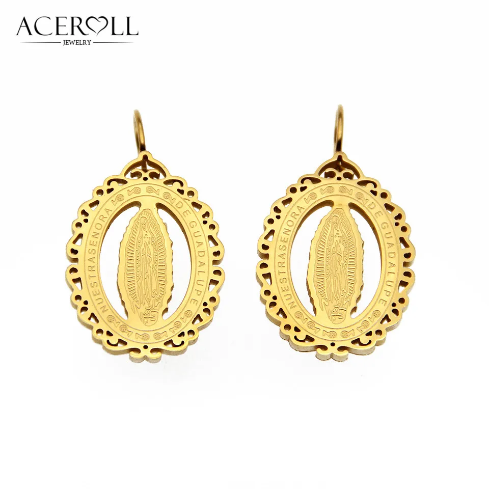 ACEROLL Женские круглые или овальные серьги Клипсы из нержавеющей стали с медалью