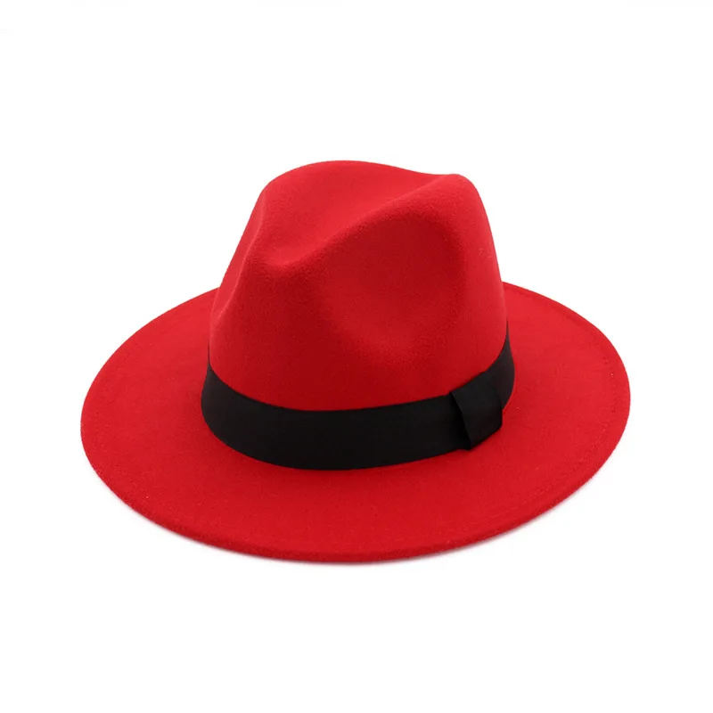 

X3011 Unisex Woolen Hat British Fedora Hat Adult Fashion Wool Felt Caps Brim Broad-Brimmed Hats Adjust Size Fedora Wool Hat