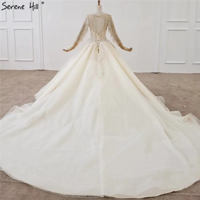 Свадебное платье цвета шампанского с длинными рукавами 2021 круглым вырезом