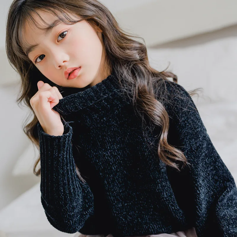 Новинка 2019 свободные толстые свитера для девочек детская теплая водолазка