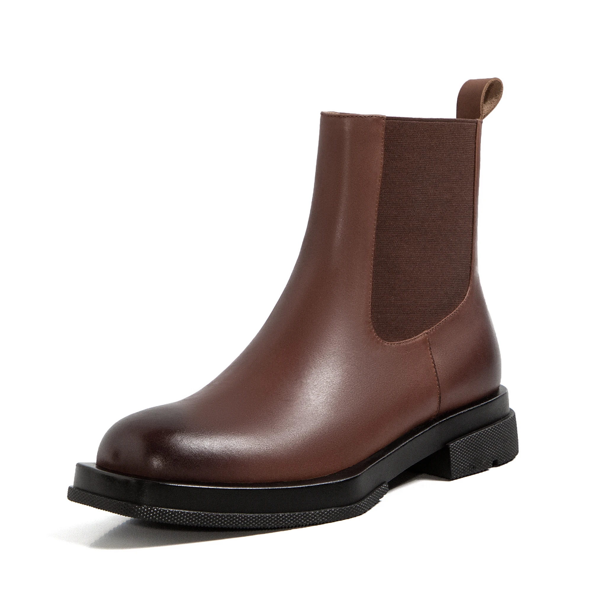 

ESVEVA 2021 Casual Square Low Heel PU+Leather Ankle Boots Platform Round Toe Women Boots Slip On Shoes Platform Boots Size 34-39