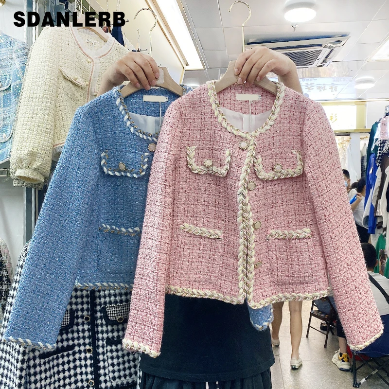 

Женское твидовое пальто с длинным рукавом, элегантное короткое однобортное пальто из твида, одежда для улицы с цветными блоками, осень 2021