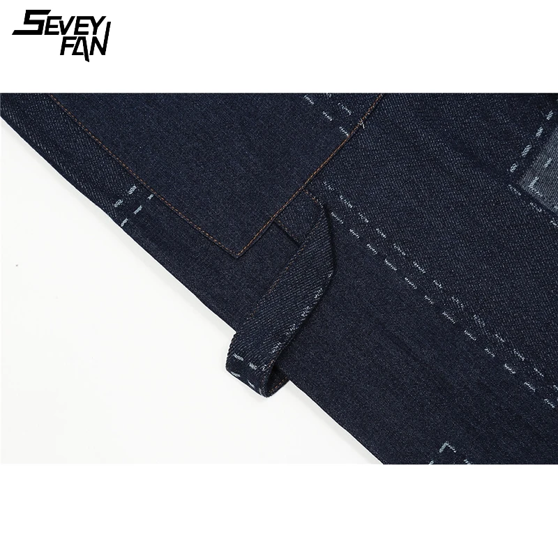 

Men's Vintage Plaid Jeans Hip Hop Streetwear Skateboard Baggy Blue Jeans Pants Wide Leg Straight Loose Harajuku Denim Trousers