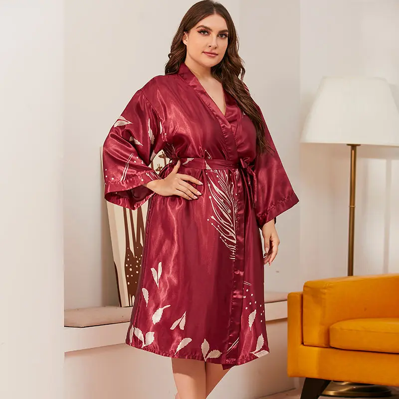 

Kwyaster Oversize Sexy Nightgown Print Women Robe Kimono Bathrobe Gown V-Neck Nightdress Bridal Wedding Intimate Lingerie Pijama