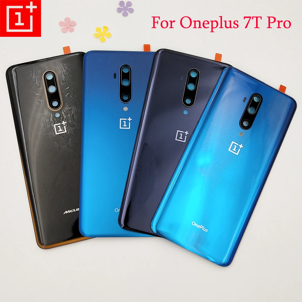 OnePlus-Cubierta trasera de cristal para bater&iacute;a de OnePlus 7T Pro, carcasa de Panel trasero para puerta, funda de bater&iacute;a, lente de c&aacute;mara y logotipo-0