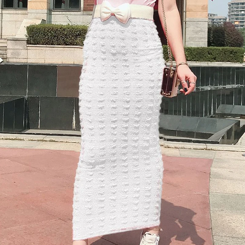 White Skirt Siskakia, макси юбка, модная, бесшовная, супер эластичная, Вязанная, облегающая, юбка-карандаш, длиной до щиколотки, Осень-зима, мусульманская одежда, новинка - Цвет: White Skirt