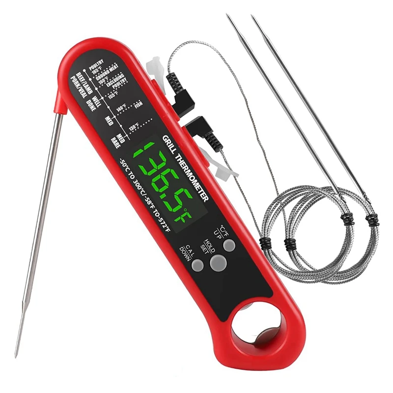 

3 in 1 Digital Meat Thermometer,Instant Read Food Thermometer with 2 Detachable Wired Probe,for Grilling,Cooking,Oven