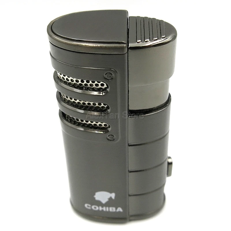 COHIBA Классическая Металлическая ветрозащитная желтая карманная портативная сигаретная зажигалка 3 фонарь Jet Flame W/Подарочная коробка