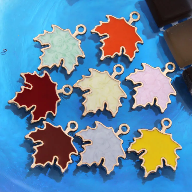 

10pcs/lot Colorful Enamel Maple Leaf Charms Pendants DIY Necklace Keychain For Jewelry Making Accessories