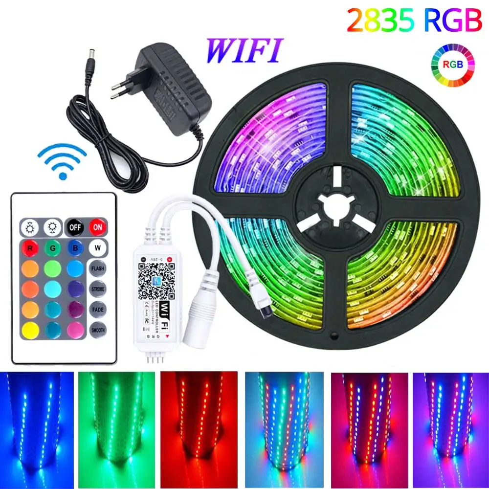 

24Key WIFI Controller Waterproof LED Strip Light 12V 2835 RGB 5M-20M Flexible Tape Led Ribbon With Phone APP Control+Adapter