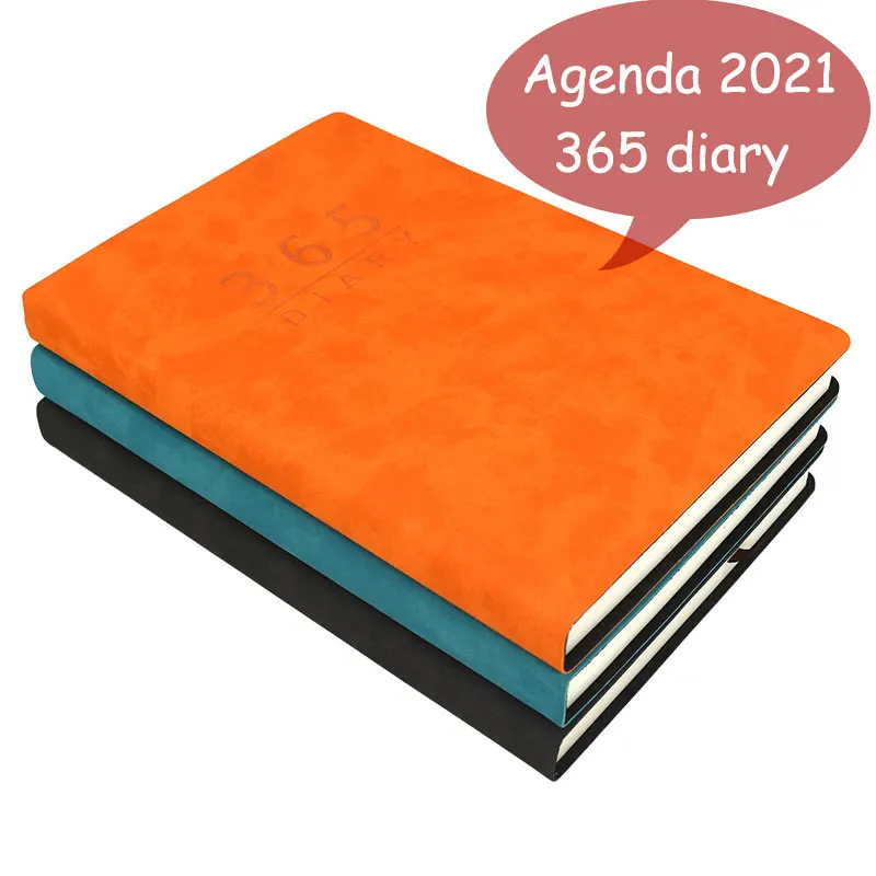 

A5 Agenda Planner 2021 Notebook 80gsm Paper 365days Diary English Language Journal Leather Soft Cover School Stationary Supplies