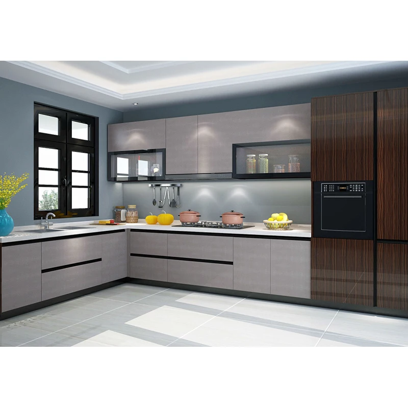 Современный Желтый Серый l-образный модульный кухонный шкаф | Мебель