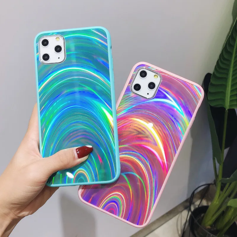 Роскошный 3D чехол для телефона Aurora Laser Rainbow iPhone 12 11 Pro Max XS X XR 6 6S 7 8 Plus SE зеркальный