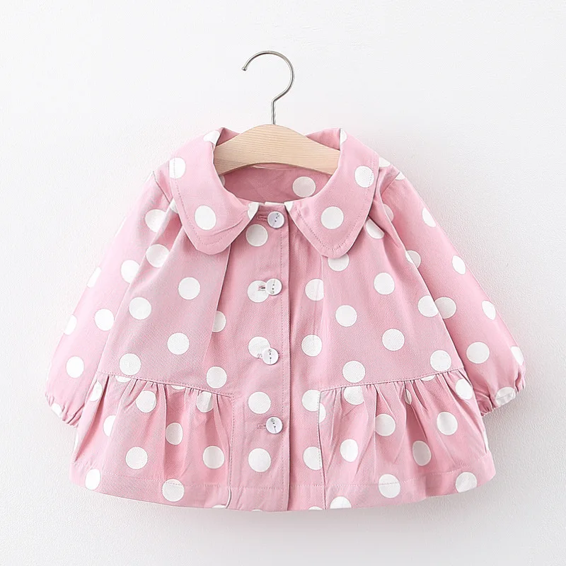 

Весенний тренчкот Babyinstar для девочек, верхняя одежда с длинным рукавом и принтом в горошек, детская повседневная верхняя одежда, тренчкот дл...