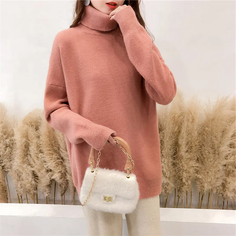

2020 Women Winter Turtleneck Sweaters Warm Thick Solid Pullover Cashmere Jumpers Soft Casual Knitwear Sweater Pull Femme