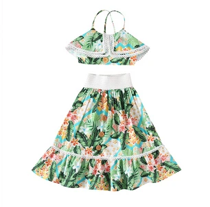 

Citgeett Summer 1-6Y Kid Girls Clothes Sets Flowers Print Ruffles Sleeveless Lace Vest Tops+Boho Skirts Summer Clothing Set