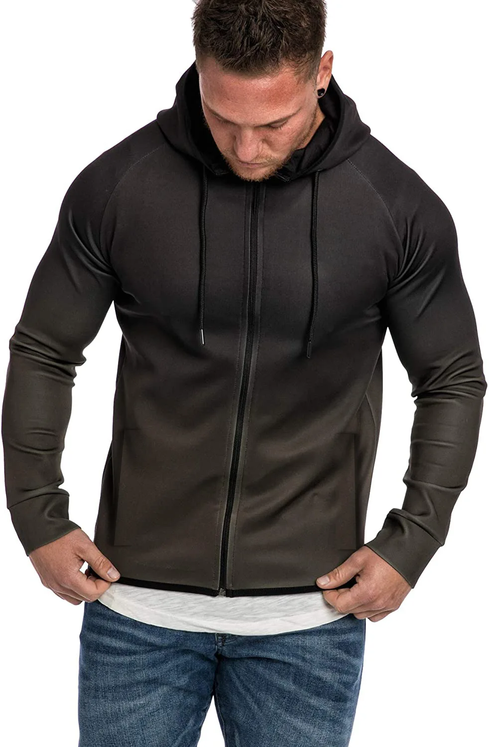 

2021 Men's New Gradient Color Sweater Sports and Fitness Running Hooded Sweater