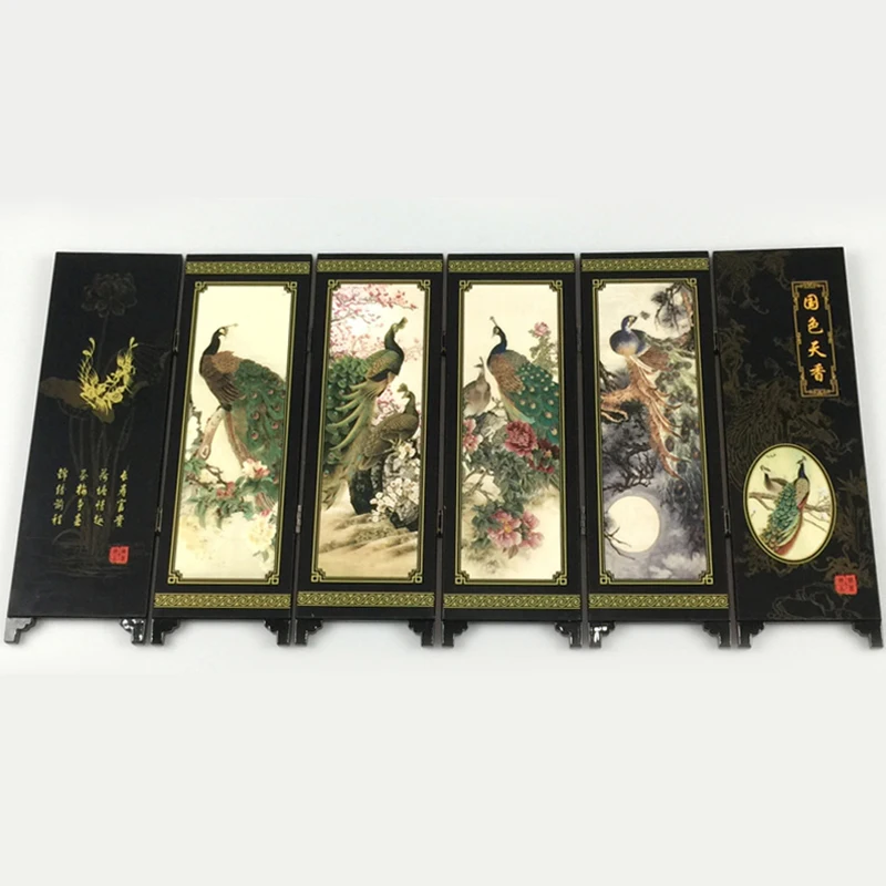 

Mini Folding Screen Chinese Arts Craft Lacquer Wood Made Table Screens 6 Panel Home Decoration Gift Wedding Decoration