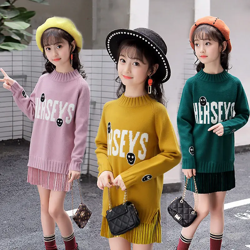 Новинка 2020 модное вязаное платье для девочек Длинные вязаные платья свитер с