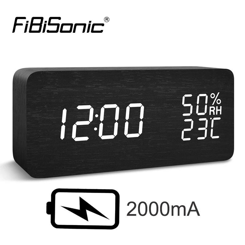 

Цифровой светодиодный Будильник FiBiSonic, современные деревянные настольные часы с голосовым управлением, отображением влажности и температу...