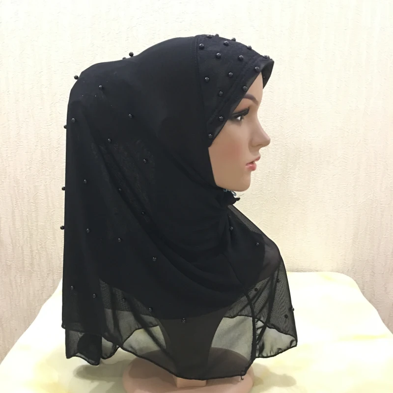 H1399 новейший двухслойный хиджаб amira с бусинами ручной работы исламский шарф