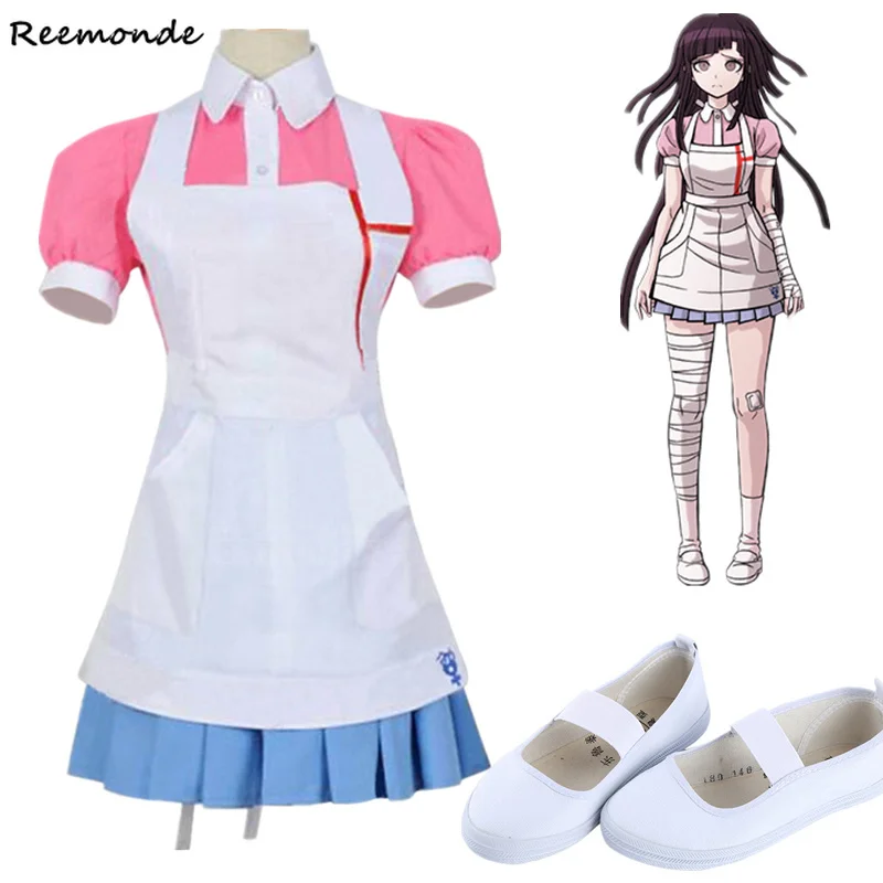 

New Dangan Ronpa 2 Mikan Tsumiki Cosplay Costume Danganronpa Wig Suit Top Skirt Pink Apron Dress Woman Shoes Princess Dress Girl